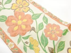 手織り紬花葉模様織出し名古屋帯